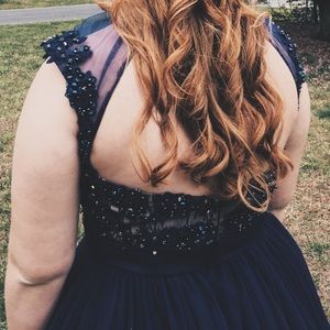Navy Mac Duggal prom dress